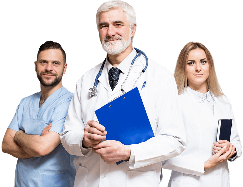 Confident doctor with staff